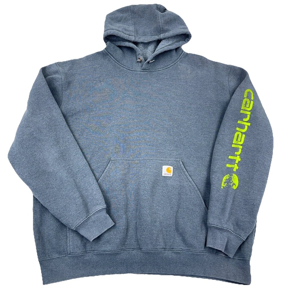 Carhartt Hoodie Men XL Gray Sweatshirt Sweater Sleeve Spell Out Original Fit *